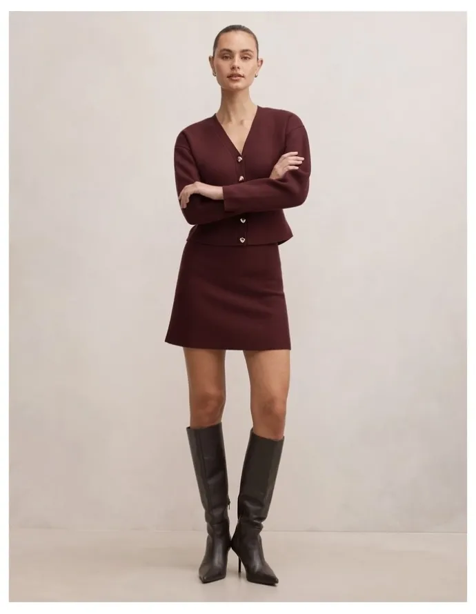 Forever New Robyn Knitted Mini Skirt in Red