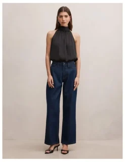 Forever New Scarlett Halter Neck Bubble Hem Top in Black