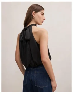 Forever New Scarlett Halter Neck Bubble Hem Top in Black
