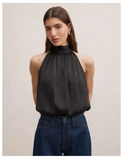 Forever New Scarlett Halter Neck Bubble Hem Top in Black