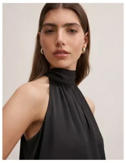 Forever New Scarlett Halter Neck Bubble Hem Top in Black