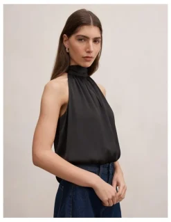 Forever New Scarlett Halter Neck Bubble Hem Top in Black