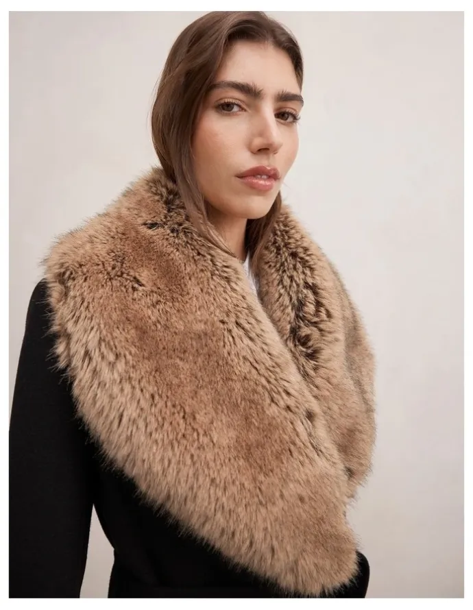 Forever New Shelby Fur Collar Coat in Black and Camel
