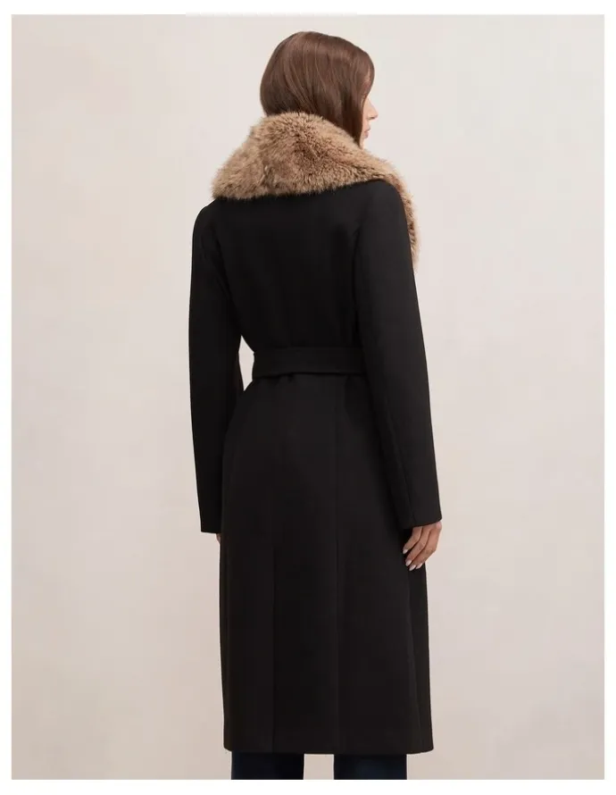 Forever New Shelby Fur Collar Coat in Black and Camel