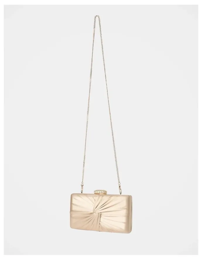 Forever New Tate Twist Satin Hardcase Clutch in Gold