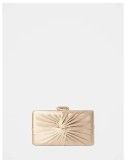 Forever New Tate Twist Satin Hardcase Clutch in Gold