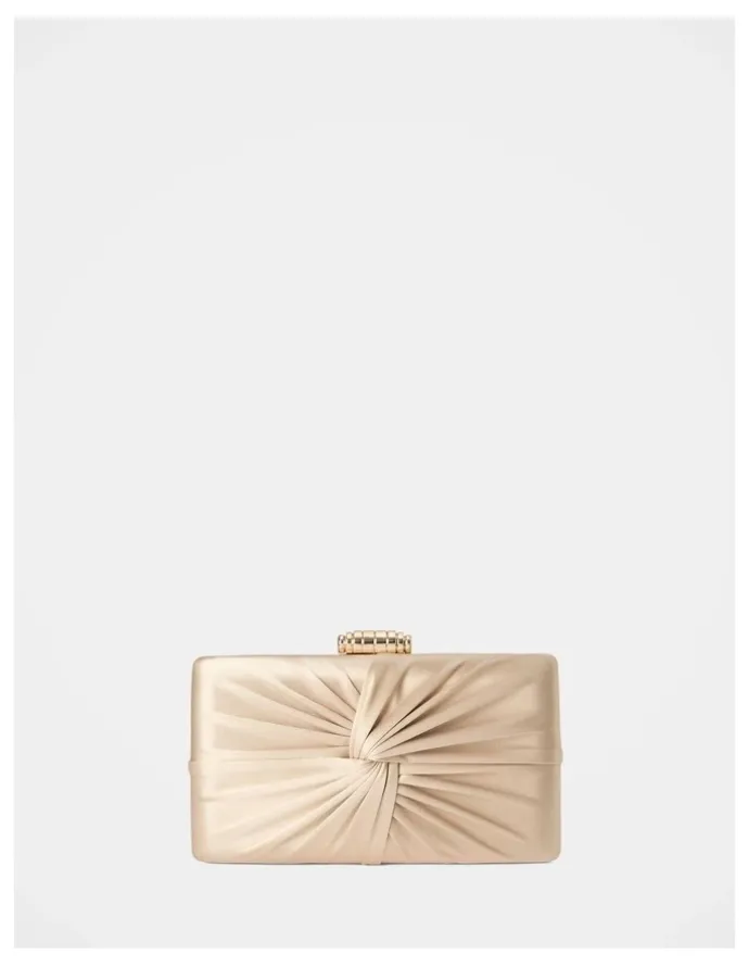 Forever New Tate Twist Satin Hardcase Clutch in Gold