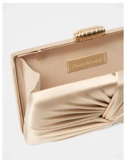 Forever New Tate Twist Satin Hardcase Clutch in Gold