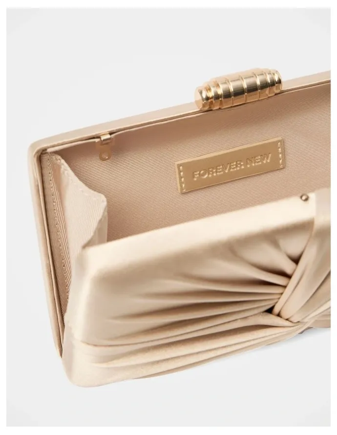 Forever New Tate Twist Satin Hardcase Clutch in Gold