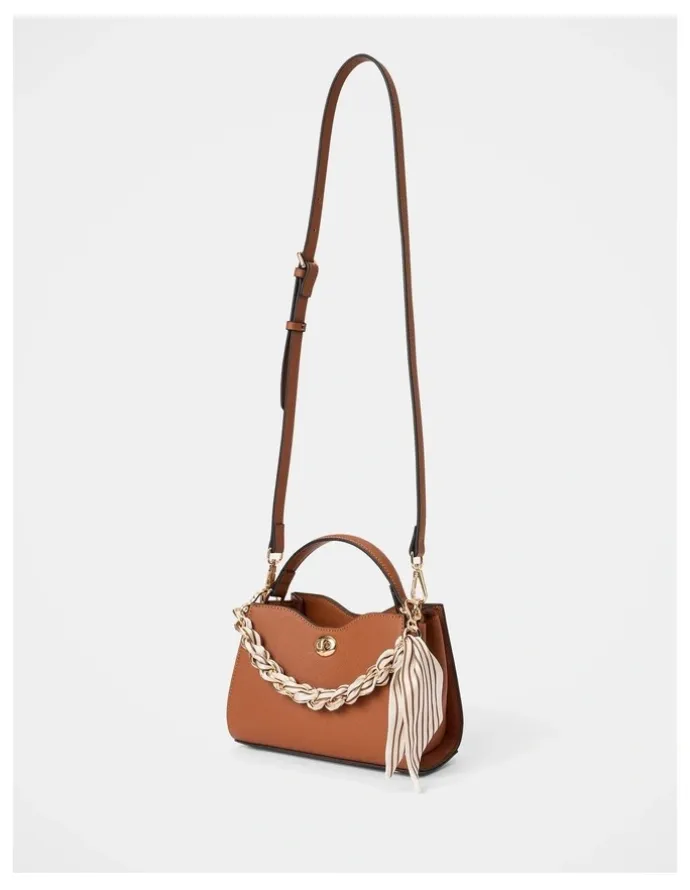 Forever New Victoria Scarf Lock Top Handle Bag in Brown