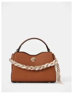 Forever New Victoria Scarf Lock Top Handle Bag in Brown
