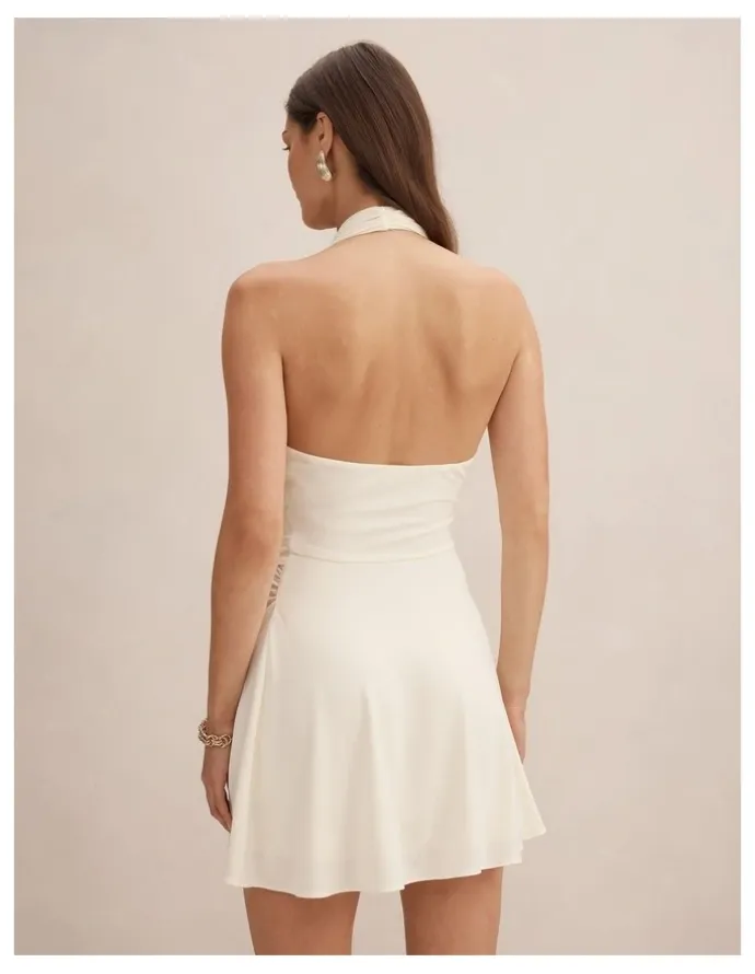 Forever New Aaliyah Wrap Halter Neck Mini Dress in Cream