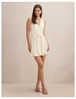Forever New Aaliyah Wrap Halter Neck Mini Dress in Cream