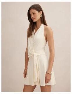 Forever New Aaliyah Wrap Halter Neck Mini Dress in Cream