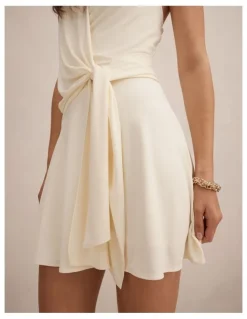 Forever New Aaliyah Wrap Halter Neck Mini Dress in Cream