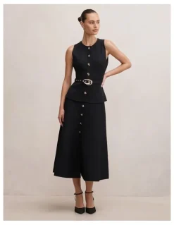 Forever New Amelia Layered A-Line Midi Dress in Black