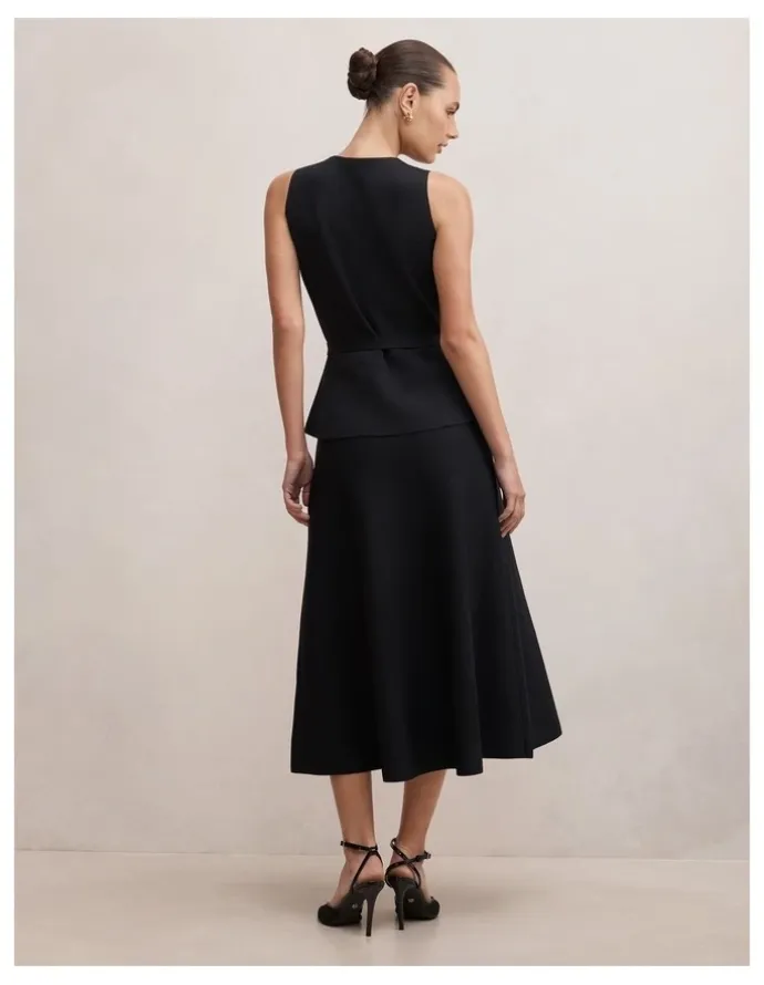Forever New Amelia Layered A-Line Midi Dress in Black