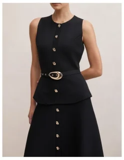 Forever New Amelia Layered A-Line Midi Dress in Black