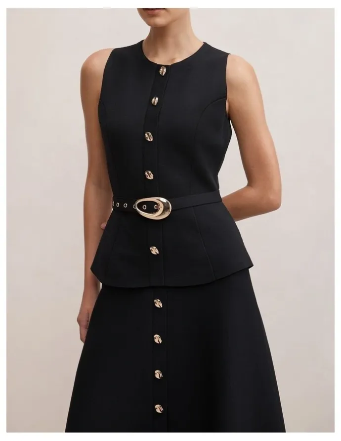Forever New Amelia Layered A-Line Midi Dress in Black