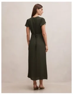 Forever New Ardelia Flutter Sleeves Midi Dress in Green
