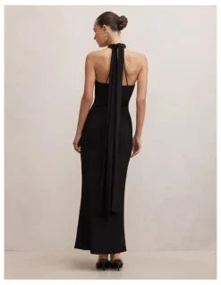 Forever New Arlette Halter Neck Scarf Maxi Dress in Black