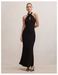 Forever New Arlette Halter Neck Scarf Maxi Dress in Black