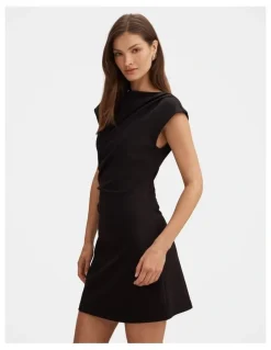 Forever New Carly Sleeveless Tuck Mini Dress in Black
