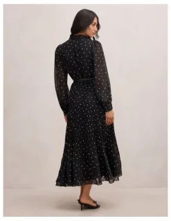 Forever New Clara Pleated Lace Trim Midi Dress in Multi