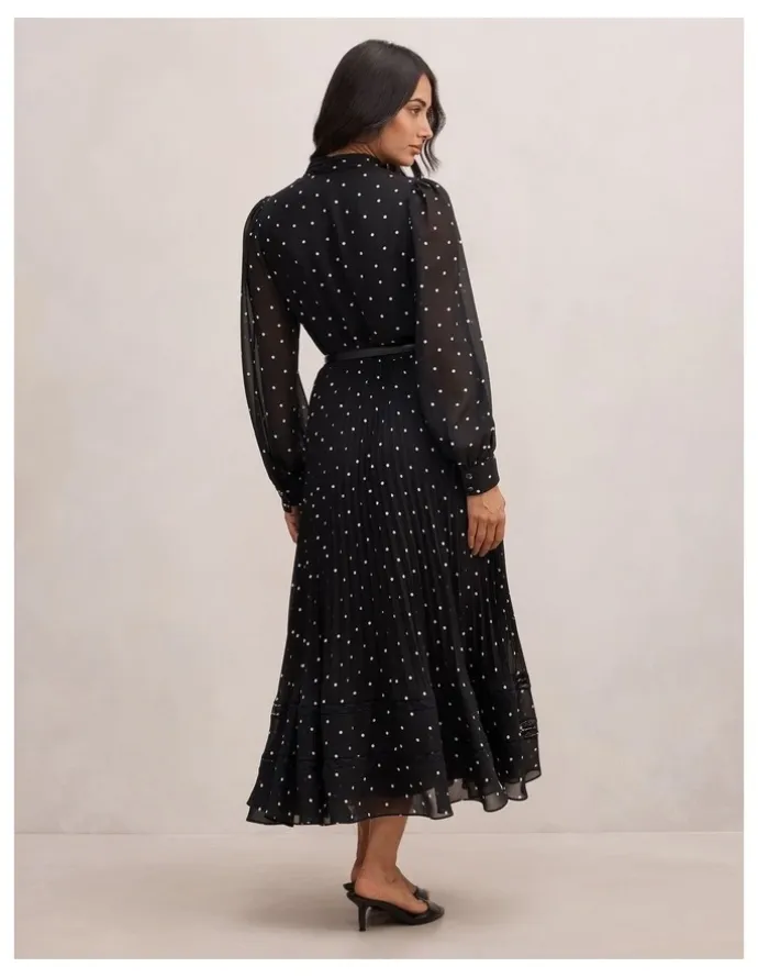 Forever New Clara Pleated Lace Trim Midi Dress in Multi