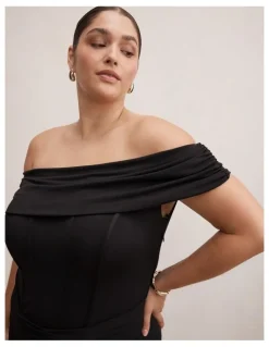 Forever New Curve Ania Ruched Bardot Maxi Dress in Black