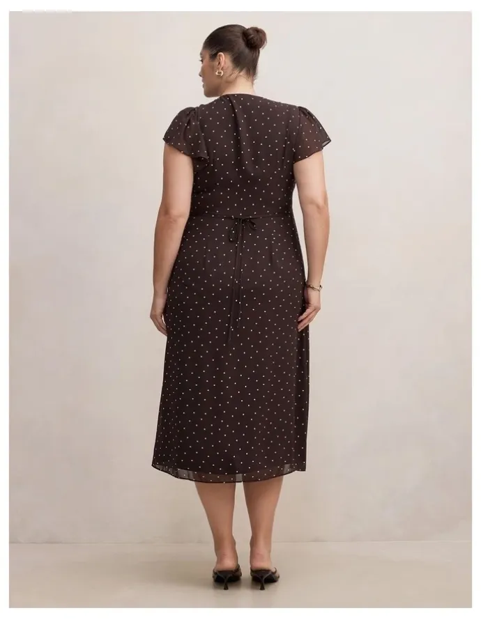 Forever New Curve Ardelia Flutter Sleeves Midi Dress in Brown