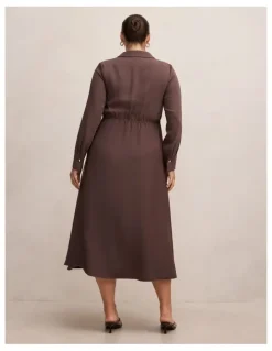 Forever New Curve Francesca Shirt Midi Dress in Brown