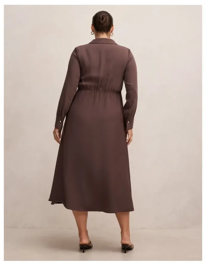 Forever New Curve Francesca Shirt Midi Dress in Brown