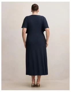 Forever New Curve Laura Draped Metallic Dress in Navy