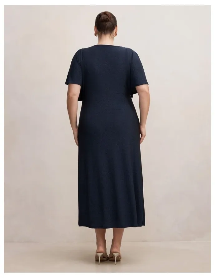Forever New Curve Laura Draped Metallic Dress in Navy