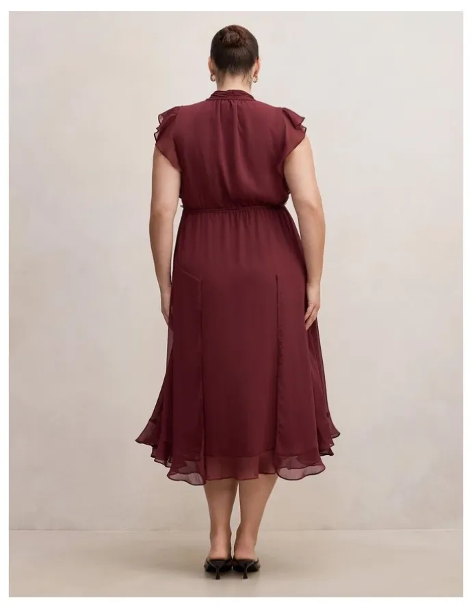 Forever New Curve Maxwell Flutter Sleeves Midi Dress in Purple