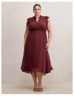 Forever New Curve Maxwell Flutter Sleeves Midi Dress in Purple