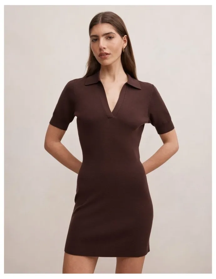 Forever New Darci Polo Collar Knitted Dress in Brown