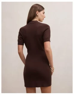 Forever New Darci Polo Collar Knitted Dress in Brown