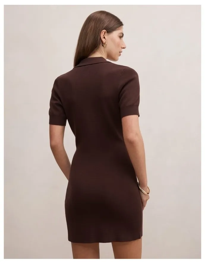 Forever New Darci Polo Collar Knitted Dress in Brown
