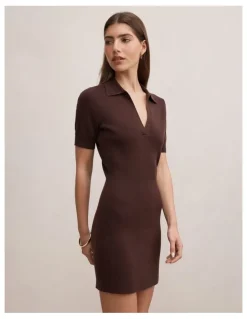 Forever New Darci Polo Collar Knitted Dress in Brown