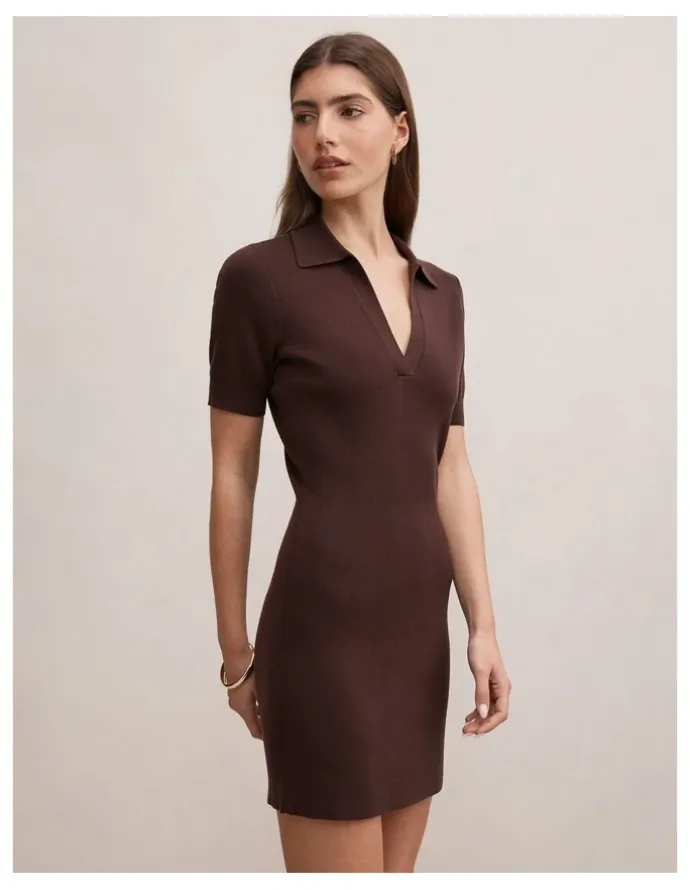 Forever New Darci Polo Collar Knitted Dress in Brown