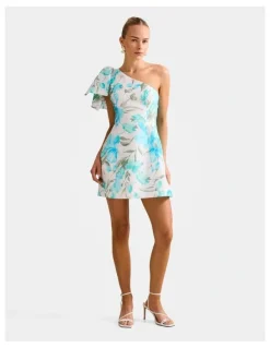 Forever New Darcy One Shoulder Bow Mini Dress in Multi