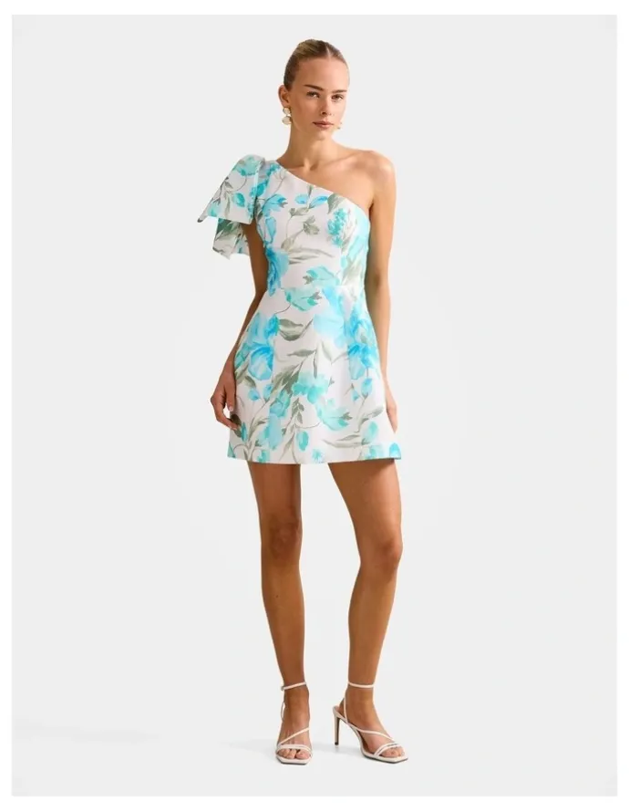 Forever New Darcy One Shoulder Bow Mini Dress in Multi