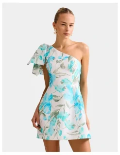 Forever New Darcy One Shoulder Bow Mini Dress in Multi