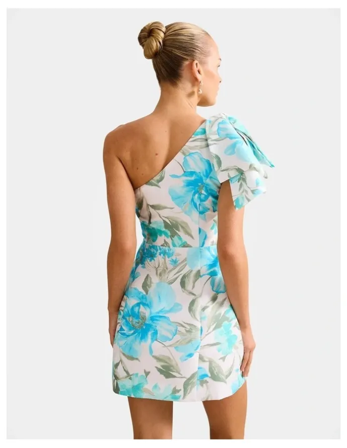 Forever New Darcy One Shoulder Bow Mini Dress in Multi