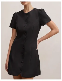 Forever New Elinda Button Up Linen Mini Dress in Black