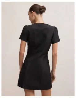 Forever New Elinda Button Up Linen Mini Dress in Black