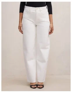 Forever New Emma Mid Rise Barrel Leg Jeans in White