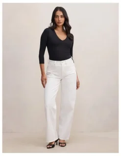 Forever New Emma Mid Rise Barrel Leg Jeans in White